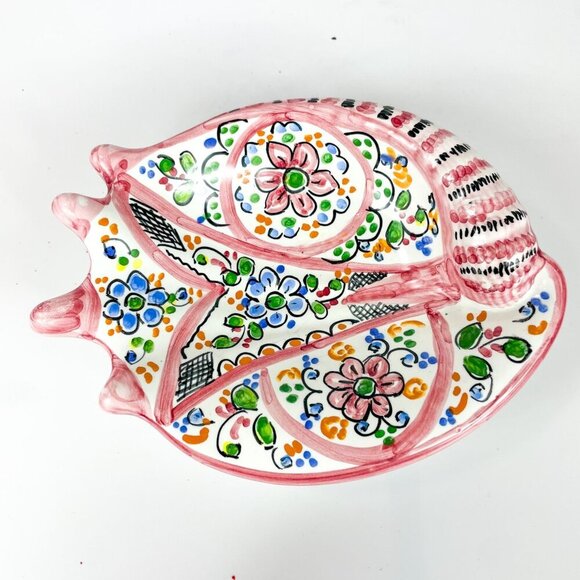 Cruz Spain Toledo Hand-Painted Ceramic Pink Floral Shell-Shaped Dish - Picture 1 of 8